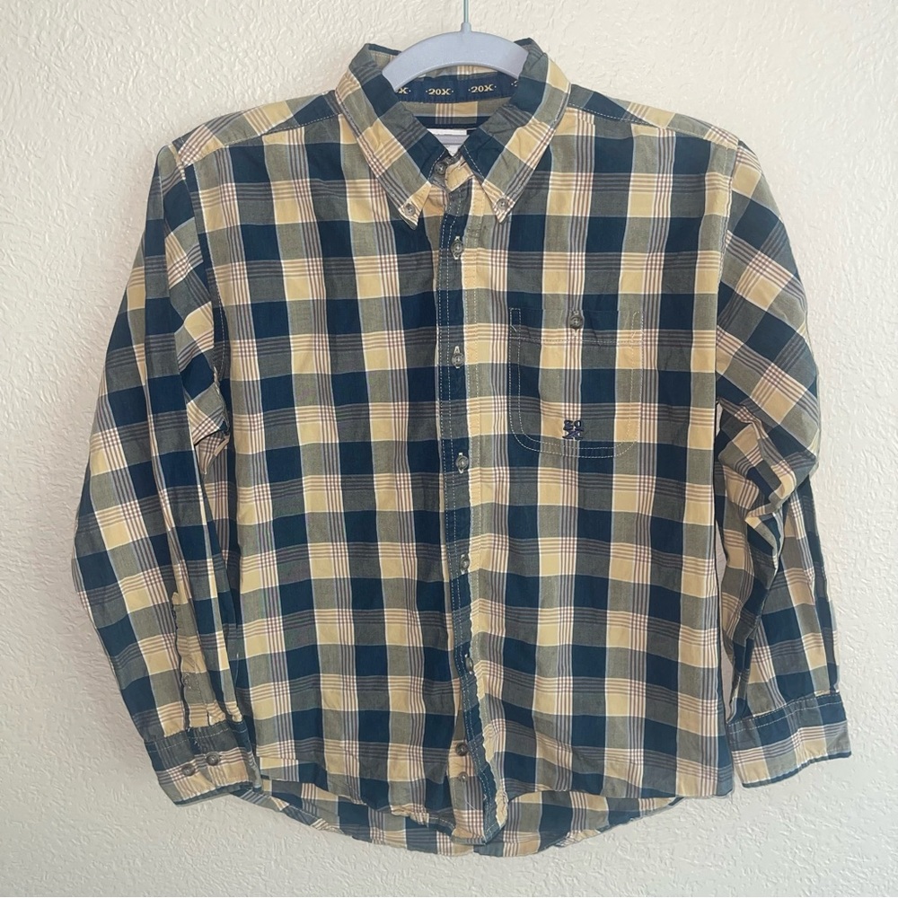 Twenty X Wrangler Yellow and Navy Plaid Button up Shirt